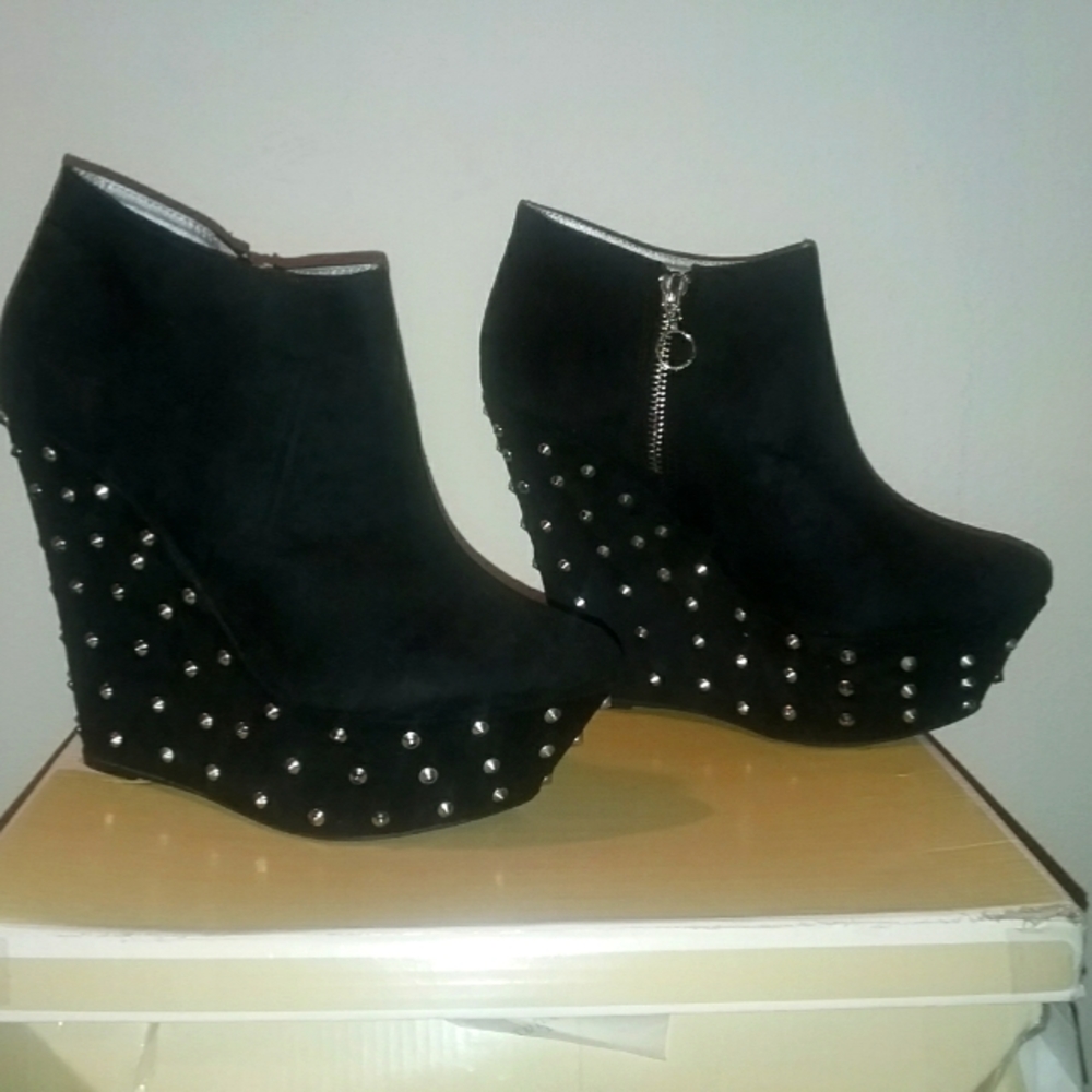 Black Suede Booties With Studs
